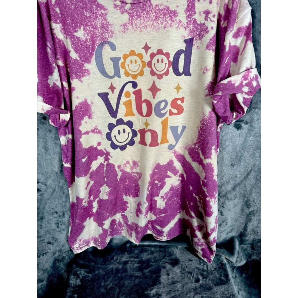 Women’s Shirt Good Vibes Only Tie-Dye Bleached Purple Size Extra Large - Picture 6 of 12